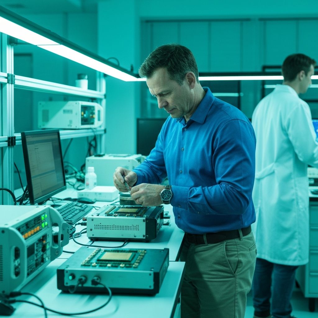 Engineer repairing electronics on site